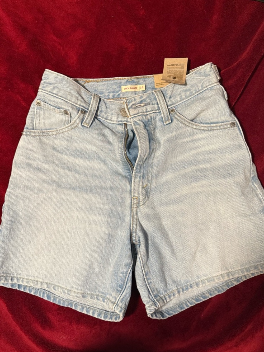 Levi's Light Blue High-Rise Cinch Denim Shorts